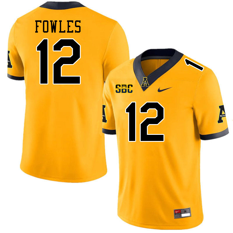 Appalachian State Mountaineers #12 William Fowles College Football Jerseys Stitched-Gold